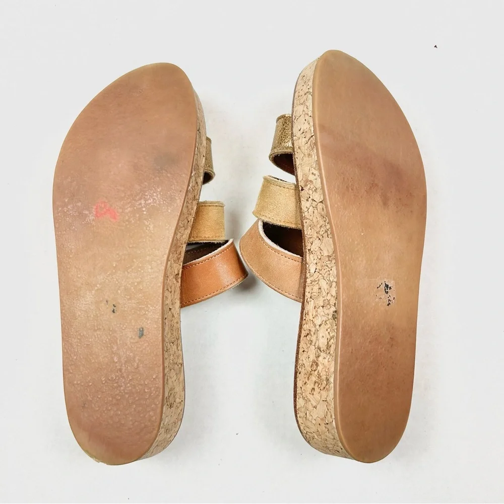 K.Jacques Gold and Tan Wedge Sandals
